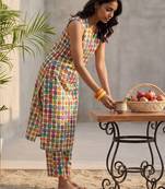 Multicolor women printed regular multicolor color pure cotton kurta with trousers