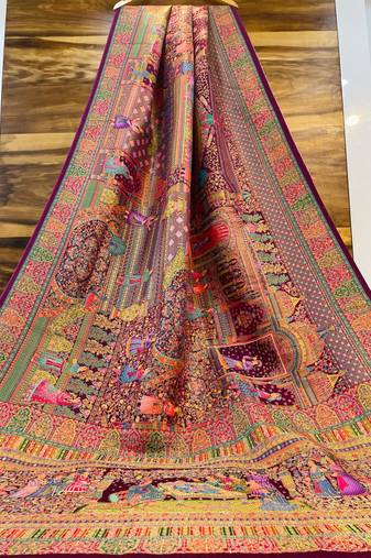 Multicolor viscose woven saree with zari work