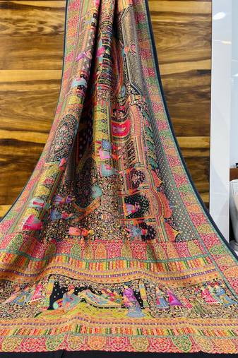 Multicolor viscose woven saree with zari work