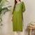 Green floral embroidered thread work round neck straight kurta