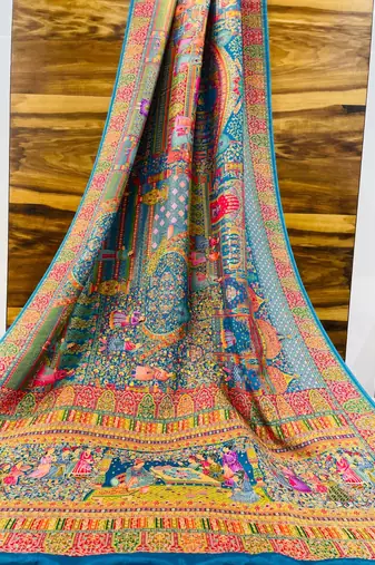 Multicolor viscose woven saree with zari work