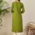 Green floral embroidered thread work round neck straight kurta