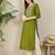 Green floral embroidered thread work round neck straight kurta