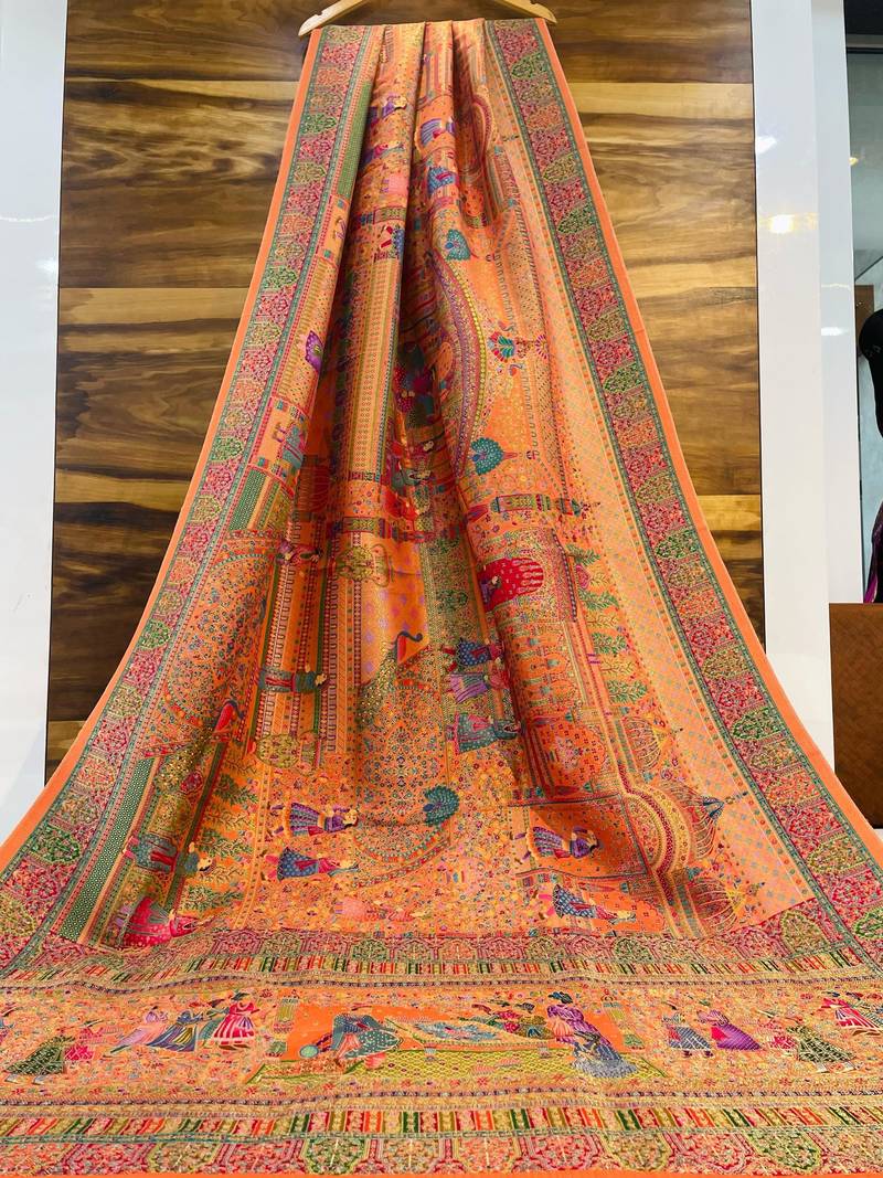 Multicolor viscose woven saree with zari work