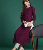 Burgundy floral embroidered thread work kurta