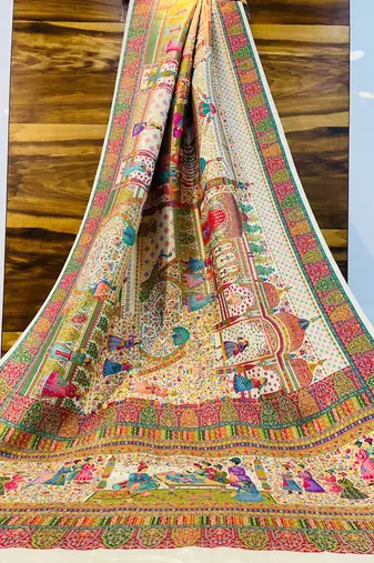 Multicolor viscose woven saree with zari work