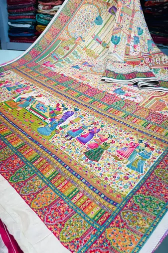 Multicolor viscose woven saree with zari work