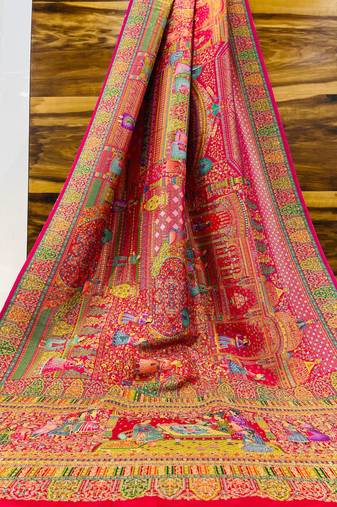 Multicolor viscose woven saree with zari work