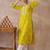 Yellow women ethnic motifs embroidered thread work kurta
