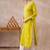 Yellow women ethnic motifs embroidered thread work kurta