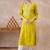Yellow women ethnic motifs embroidered thread work kurta