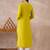 Yellow women ethnic motifs embroidered thread work kurta