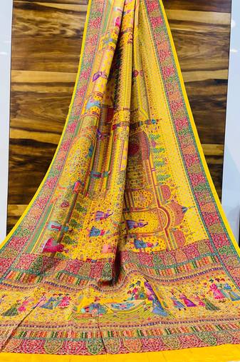 Multicolor viscose woven saree with zari work