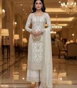 White color girlie butterfly net ceremonial salwar kameez for glamorous looks