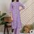 Lavender women floral printed regular pure cotton kurta with trousers & with dupatta