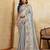 Sky blue soft silk blend saree with beads embroidery border