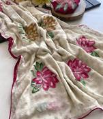 Beige georgette printed saree with floral print