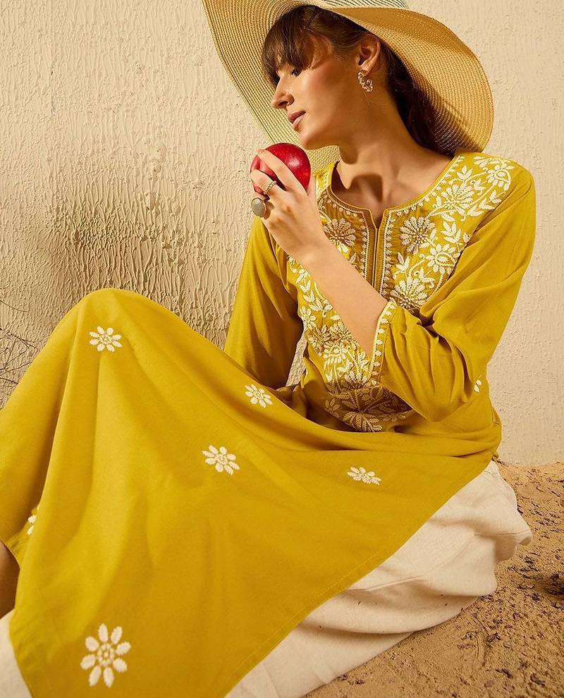 Yellow women floral kurta