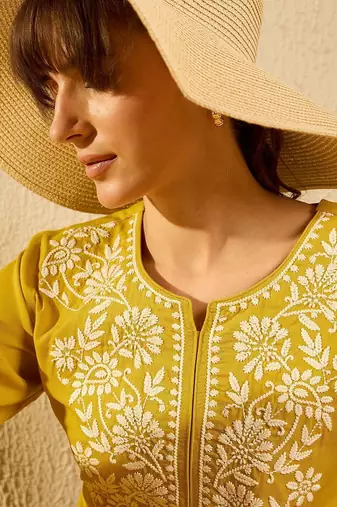 Yellow women floral kurta