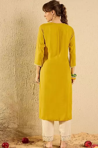 Yellow women floral kurta