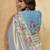 Sky blue soft silk blend saree with beads embroidery border