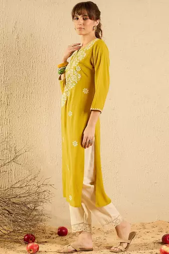 Yellow women floral kurta