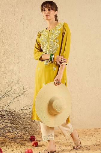 Yellow women floral kurta