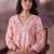 Pink floral printed v-neck straight cotton kurta