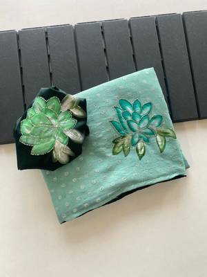 Sea green georgette printed saree with floral print 2