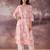 Pink floral printed v-neck straight cotton kurta