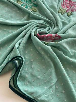 Sea green georgette printed saree with floral print 3