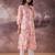 Pink floral printed v-neck straight cotton kurta