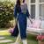 Blue women ethnic motifs embroidered thread work floral kurta
