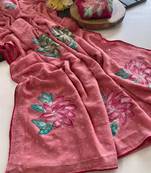 Onion pink georgette printed saree with floral print