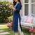 Blue women ethnic motifs embroidered thread work floral kurta