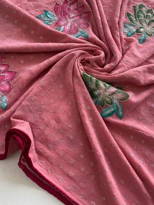 Onion pink georgette printed saree with floral print 2
