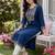 Blue women ethnic motifs embroidered thread work floral kurta