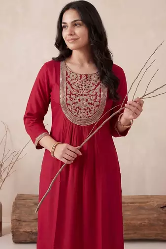 Maroon women embroidered gotta patti kurta