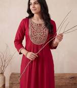 Maroon women embroidered gotta patti kurta