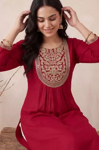Maroon women embroidered gotta patti kurta