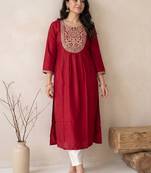 Maroon women embroidered gotta patti kurta