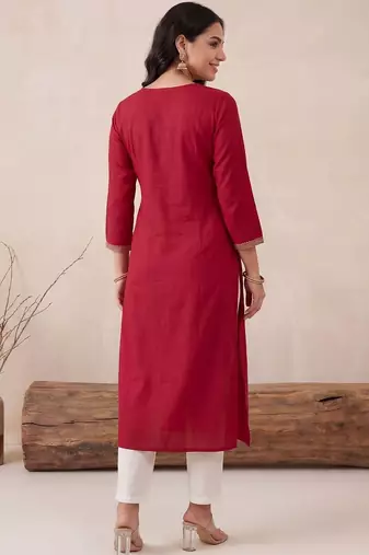 Maroon women embroidered gotta patti kurta