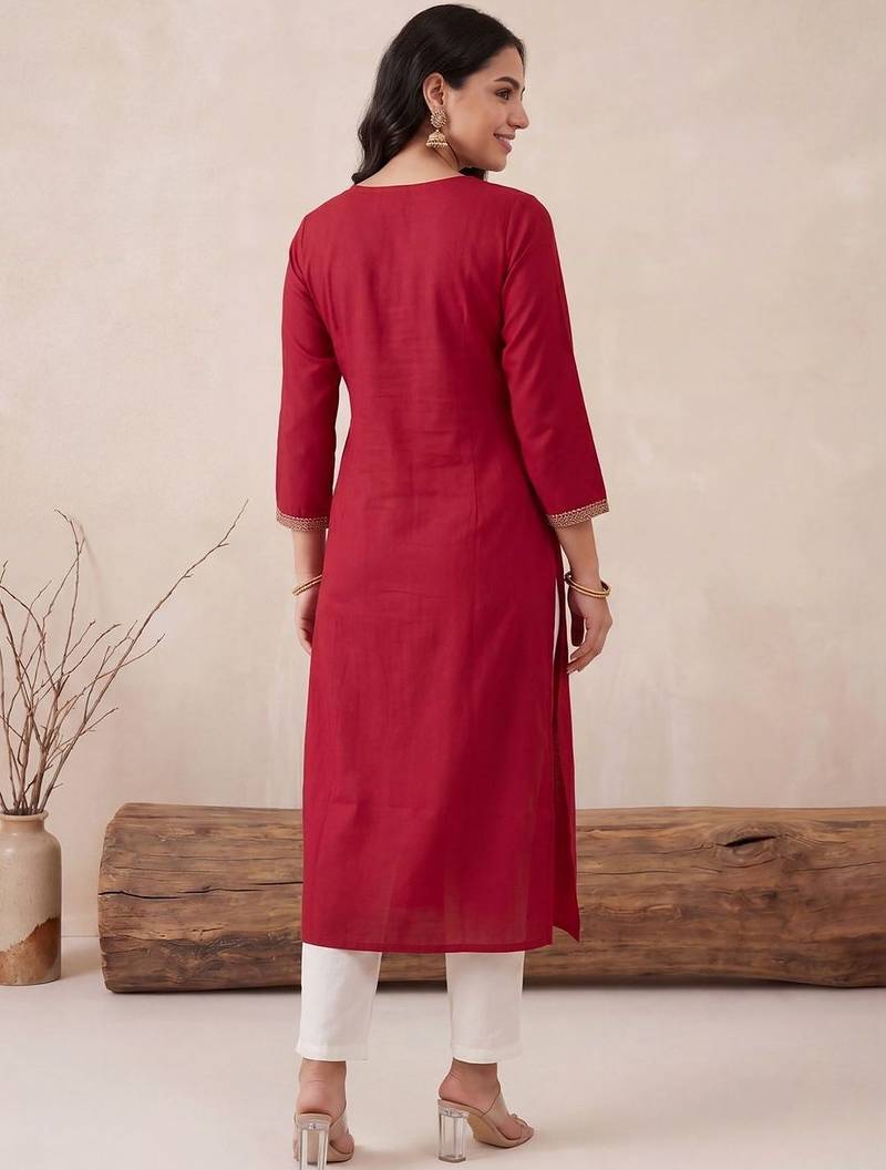 Maroon women embroidered gotta patti kurta