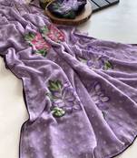 Purple georgette printed saree with floral print