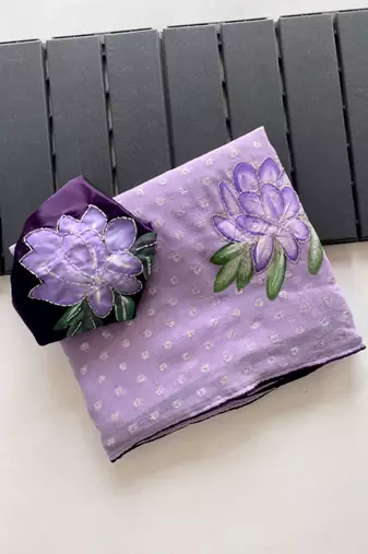 Purple georgette printed saree with floral print