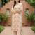 Cream women floral printed thread work floral kurta