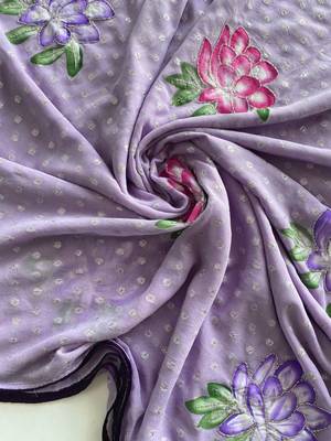 Purple georgette printed saree with floral print 3