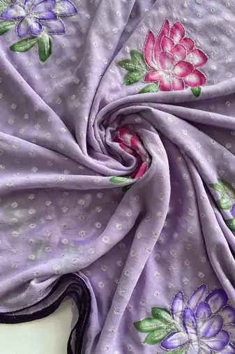 Purple georgette printed saree with floral print