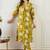 Mustard women floral printed cotton kurta with trousers