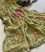 Beige georgette printed saree with floral print